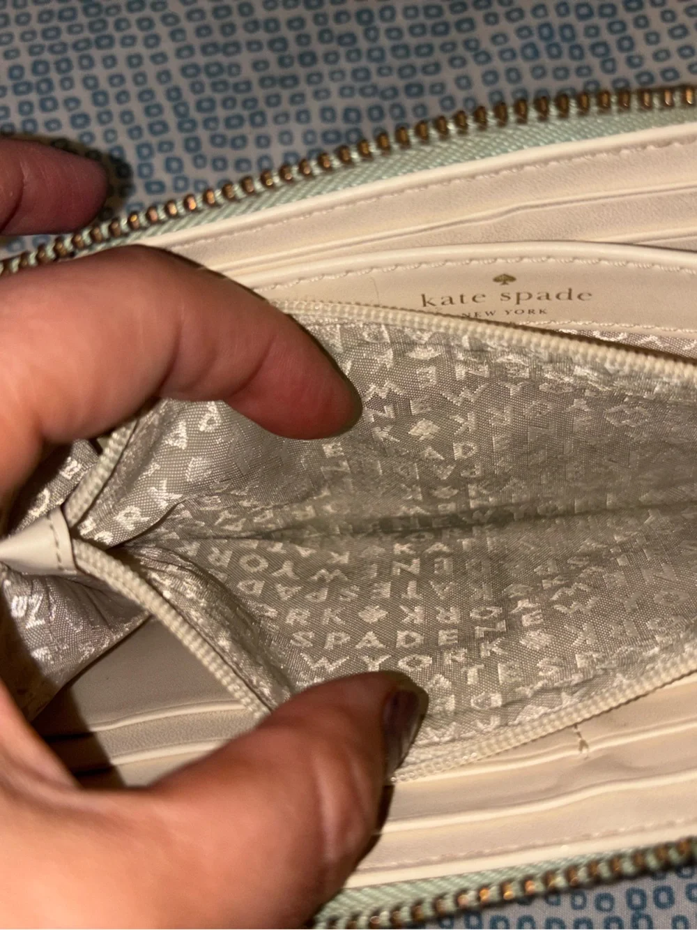 kate spade Mint Green Zip Wallet with Gold Logo